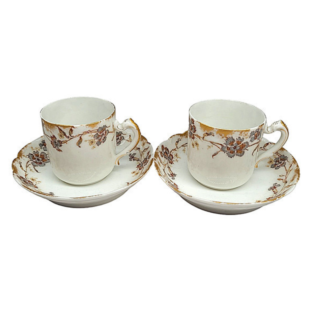 Antique‎ Haviland and Co for Meyberg Brothers Floral Gilded Rim 2 Demitasse Cups